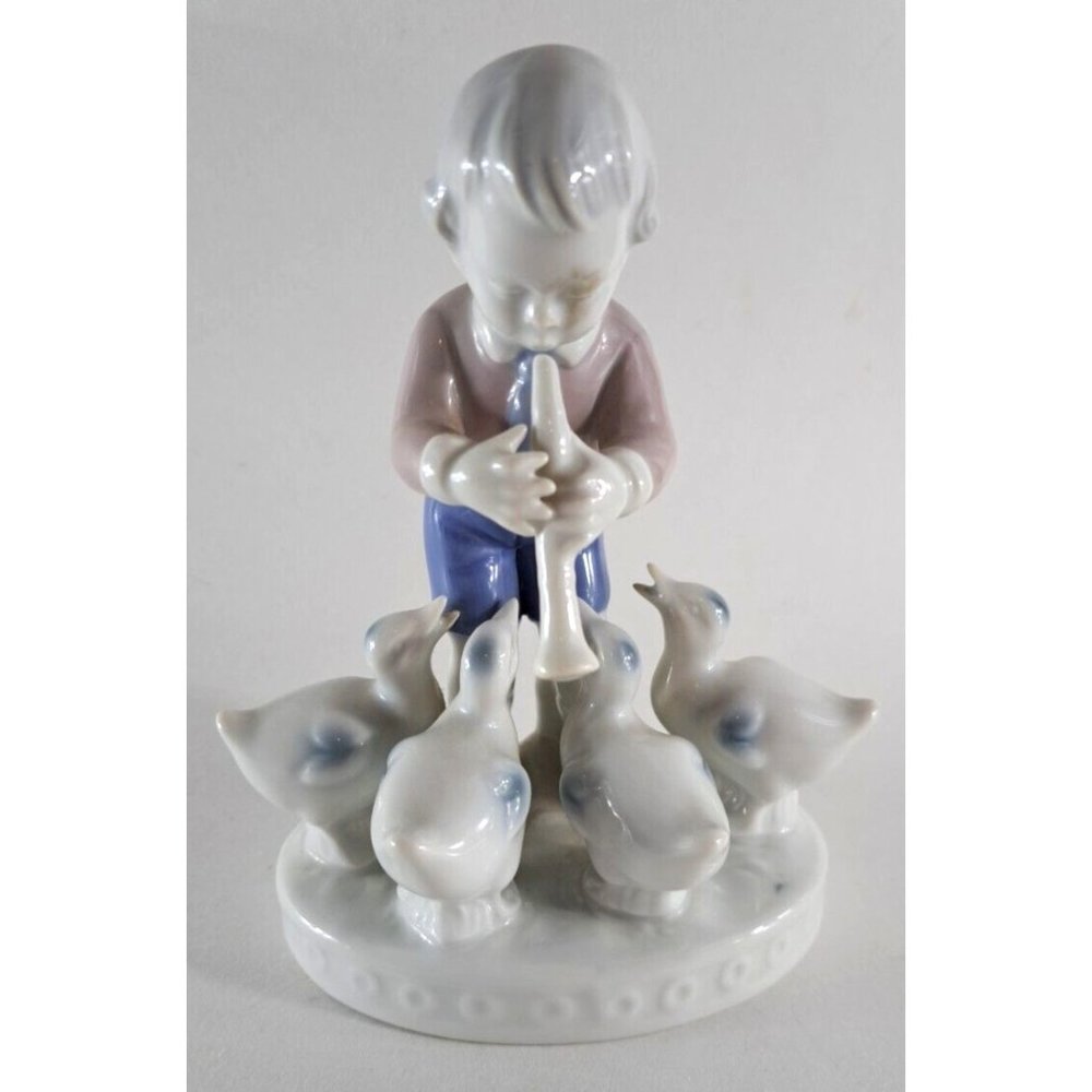 Vintage Gerold Porzellan Horn Boy W/Ducklings Fine Procelain West Germany #7514
